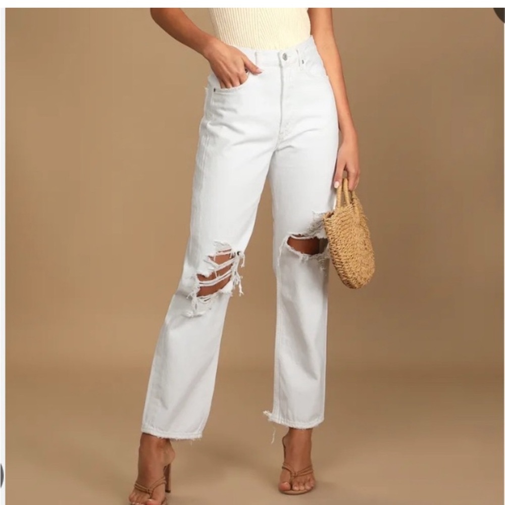NWT AGOLDE ‘90s Straight Leg Mid Rise Loose Ripped Jean – White‎ SZ 30